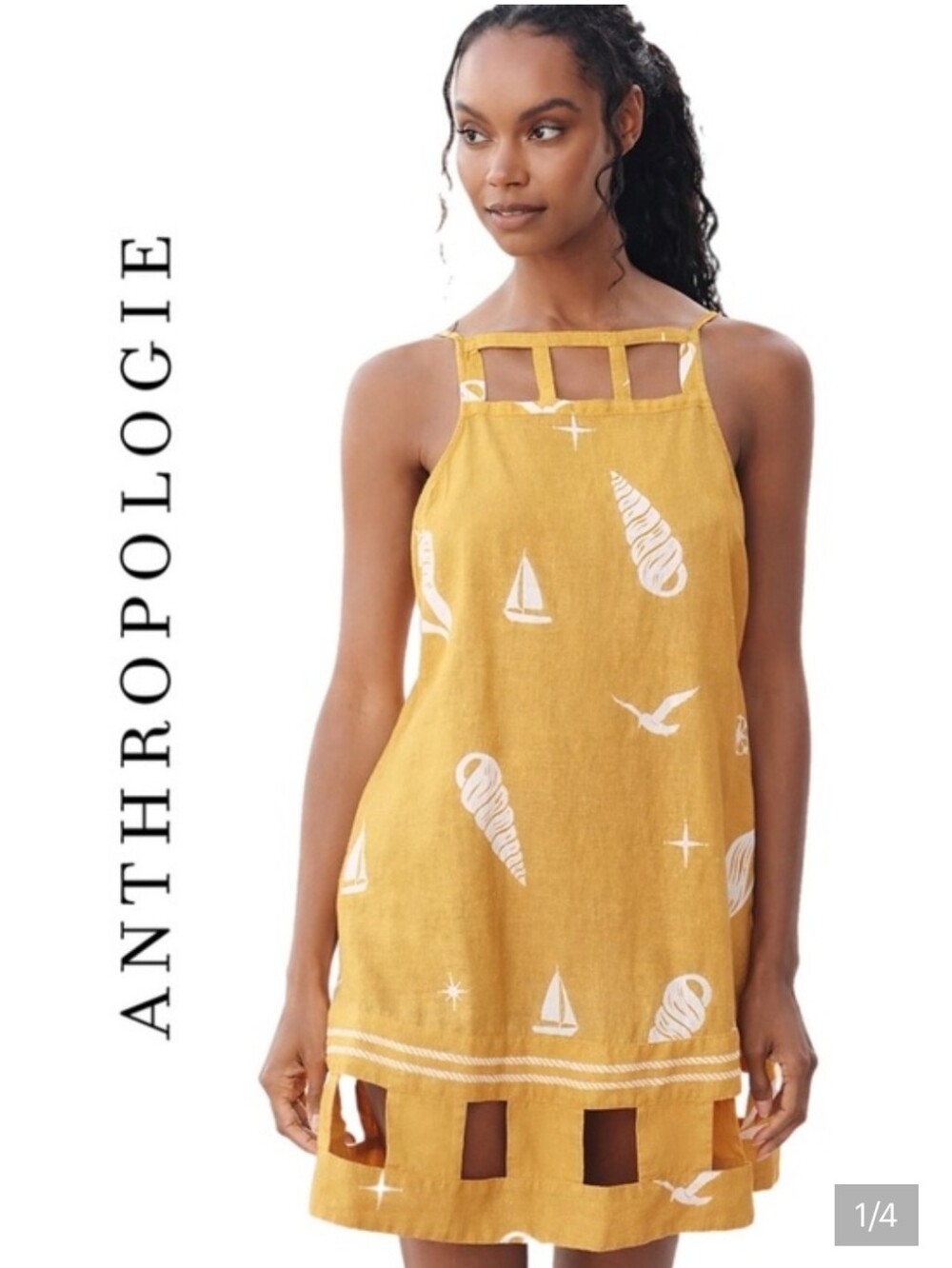 NWT Anthropologie Celandine Mustard Yellow Nautical Cutout Sundress